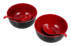 1 Set Praktiska Melamin Ramen Skålar Ris Skålar med Skedar (Svart Röd)
