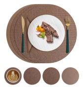 4 runda bordsunderlägg i läder (33 cm) och 4 underlägg (10 cm), värmebeständiga 100 °C, halkfria och vattentäta bordsunderlägg i PU B