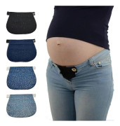 4-delad denim bälte, justerbart förlängningsbälte, elastiskt byxförlängningsbälte för gravida kvinnor, elastisk förlängning