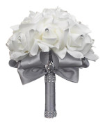Brudband Rhinestones Konstgjord Blombukett Bröllop Bankett Dekor Silver