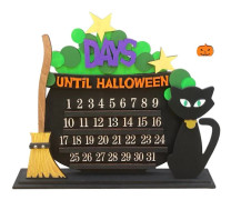 100% Ny Uppgraderad Halloween Adventskalender 2023 Trä Katt Kvast Nedräkning Ornament Halloween Nedräkningskalender, Halloween Dekorationer