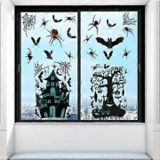 4 st Halloween Fönsterdekorationer, Avtagbara Halloween Fönsterdekaler Glasdekor för Festdekorationer, Slott Fladdermus Spindelnät Fönsterdekaler (Halloween Ba