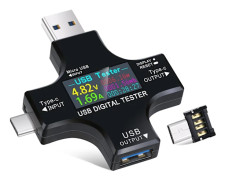 USB C-testare, 2-i-1 Typ C USB-testare Färgskärm IPS Digital Multimeter, Spänning, Ström, Effekt, Temperatur