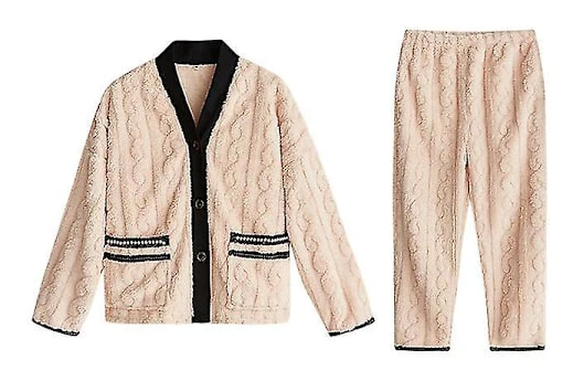 Vintervarma Sammetspyjamas Dam - Hemkläder Pyjamas Set Kan Användas Utomhus - Beige L