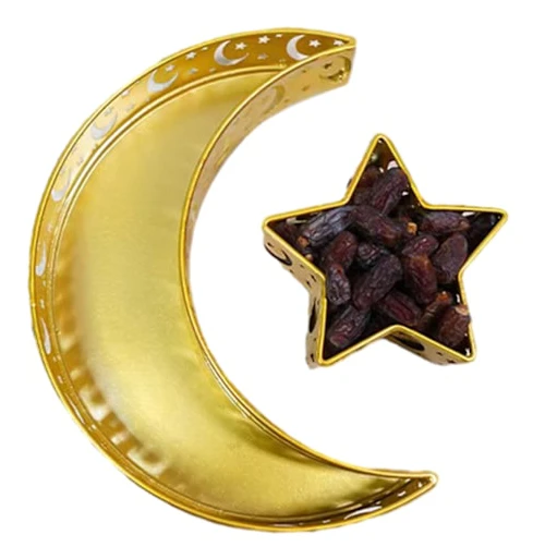 Iron Moon Stars Förvaringsplatta för Eid Al-Adha Återanvändbara muslimer matbricka för familjesammankomster Star Moon Gold
