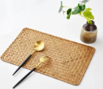 4-pack Naturliga Sjögräs Underlägg Vävda Rattan Underlägg Rektangulära Bord Underlägg, 10\" x 5.5\" Havs Bord Hem Kök Picknick Bord D