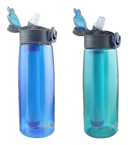 2st 650ml utomhusvattenfilterflaska camping vandringsfilter vattenflaska renare plast vattenkopp