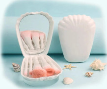 Portable Makeup Brush Set with Seashell Storage Box,Travel Makeup Brushes Set with Mirror for Foundation Eye Shadows Lips