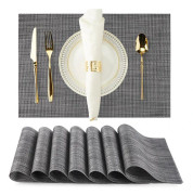 8-delars set Vävda PVC Bordstabletter, Värmebeständiga Halkfria, Tvättbara, Mörkgrå/45X30cm