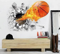 3D Självhäftande Avtagbar (Flygande Eld Basketboll (19.7 \" X 2 - Lägg Till en Dynamisk och Sportig Touch till Dina Väggar