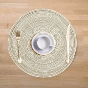 Runda Flätade Bordstabletter Set om 6 Tvättbara Runda Bordstabletter för Köksbord 15 tum Runda Vävd Tyg Bordsunderlägg (Beige)[D] A