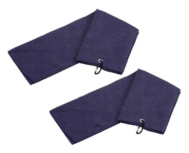 2 st Tri-Fold Golfhanddukar, Golfklubba Våffelmönstrade Handdukar, med D-klämma för Golfbollsälskare (Marinblå, 40x40 cm)
