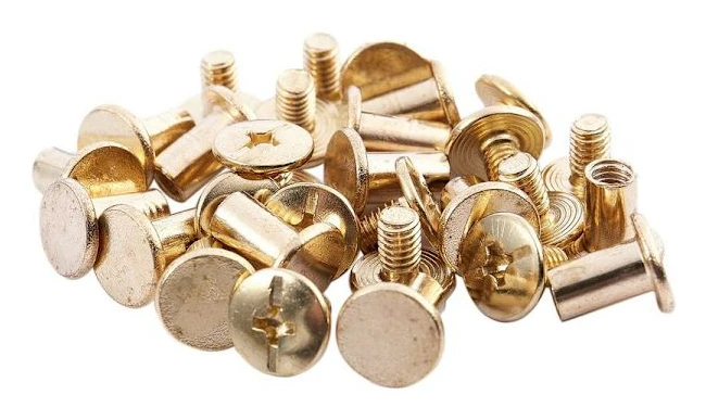 15 st 5 mm x 8 mm mässingsbelagda Chicago-bindarskruvar för pengarbälte