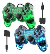 2025 Senaste Modell Trådbunden Handkontroll för PS-2 Högpresterande Dubbel Stötfångare Gamepad Joystick Fjärrkontroll Kompatibel med Play 2 (Klargrön och