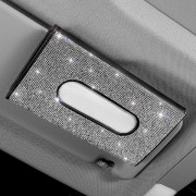 Bil Tissuehållare Solskydd Upkey Bling Bling Bil Tissuehållare Visir Mask Handduksklämma Box Solskydd Handdukshållare Pu Läder Tissuebox För Bil white diamond