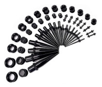 50 st Öron Taper Kit Öronplugg Set 14G-00G Stretching Kit Svart