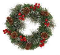 Pine Crown of Pine with Cones and Red Berries, for Home Wall, Window, Stair, Door Decor