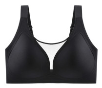 Seamless Wide-Strap Nylon Bra - Full Coverage Push-Up, Removable Pads, Four-Season Vest Mesh Design Black 3XL Black 3XL