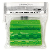 Holenburg Blister för mynt i transparent plast med grön remsa och embossing