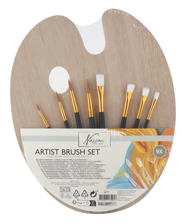 Nassau - Wooden Palette with 4 Flat and 4 Round Brushes - (K-AR0822/GE)