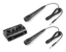 Karaoke mikrofonstyrsystem med eko, 2 x mikrofoner AV430B Karaoke, mikrofonstyrenhet, mixer, svart