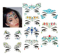 9 set ansiktsjuveler tatueringsklistermärken, strass Rave Party ansiktsädelstenar glitter, festivaltillbehör temporära tatueringar för kvinnor och flickor (slumpmässig stil)