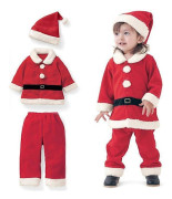 Baby Pojkar Flickor Julkläder Uppsättningar Sammet Långärmad Ytterkläder Jacka + Tomte Långbyxor + Hatt 140cm