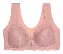 Spets-bh med knäppning fram för kvinnor, utan bygel, push-up Pink XL
