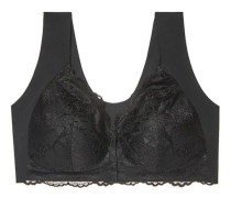 Spets-bh med knäppning fram för kvinnor, utan bygel, push-up Black XL