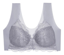 Spets-bh med knäppning fram för kvinnor, utan bygel, push-up Light Grey M