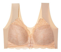 Spets-bh med knäppning fram för kvinnor, utan bygel, push-up Beige M