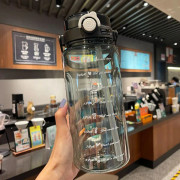 Stor Sportvattenflaska med Dubbla Utlopp, 1.5L PC Material Svart