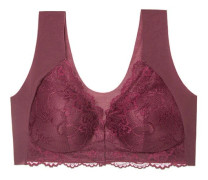 Spets-bh med knäppning fram för kvinnor, utan bygel, push-up Wine Red L