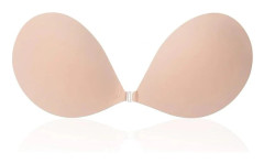 1 rund bh-kupa - Axelbandslös osynlig silikon-bh - Transparent push-up bh - Sömlös design - Framknäppning - Beige - A