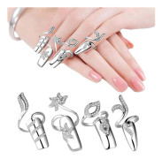 Strass Fingernagelring Fingerspets Justerbar Öppning Nagelkonst Berlocker Tillbehör För Kvinnor Flickor, Silver