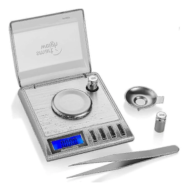 Smart Weigh Gem20-20g X 0,001 gram, Digital Milligram Smyckesvåg med hög precision, Omladdning, Smyckes- och Ädelstensvåg, Kalibreringsvikter och Tweeze