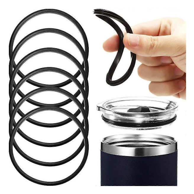 6 stycken 20 oz Ersättningsgummilocktätningar O-formade Återförslutningsbara Lockpackningar för 16 och 20 ounce Isolerande Rostfritt Stål Tumblers, Svart