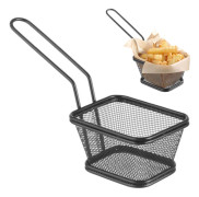 Korg för servering av friterade snacks, pommes frites, med handtag, svart, 105x90x60 mm - Hendi 425671