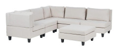 5-sits Hörnsoffa med fotpall Unstad Beige/svart, Högervänd, Polyester - Beige/svart, Högervänd, Polyester