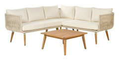 Trädgårdsgrupp Beige Rep Hörnsoffa Träbord Utomhus Modern Altan