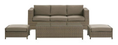 Utomhus Loungegrupp Brun Konstrotting 3-sits Soffa med Bord och 2 Fotpallar med Kuddar