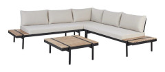 Hörnsoffa Trädgårdsgrupp Off-White Eukalyptus Trä 5-sits med Soffbord