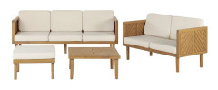 Trädgårdsgrupp Akaciaträ Ljusbeige Soffbord Schäslong 5-sits Modern Design Utomhus Set