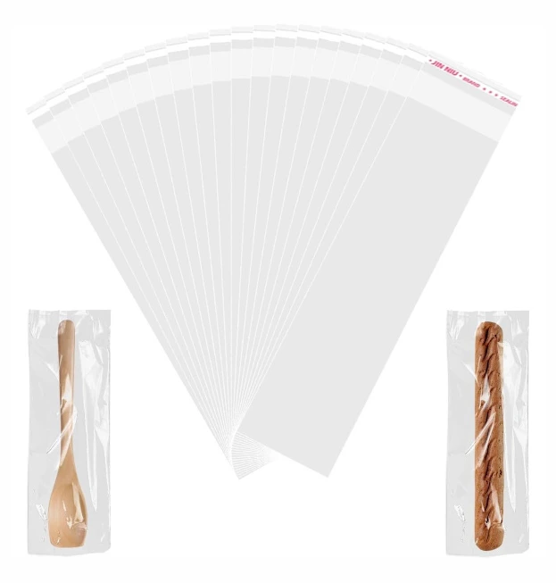 ING 100 Pieces Transparent Self-Adhesive Cellophane Bags 6x22 cm Reusable for Cookies, Candy, Jewelry, Gifts, Hair Accessories and Small Items