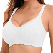 Wireless Push-Up Bra 3D Cup Support Seamless V-Neck Soft Comfort Bra for Large Busts Strong Support Multiple Colors White XXL White XXL