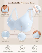 Wireless Push-Up Bra 3D Cup Support Seamless V-Neck Soft Comfort Bra for Large Busts Strong Support Multiple Colors White XL White XL