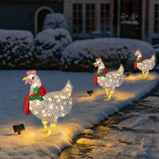 3 Light-Up Chickens with Scarf Christmas Outdoor Decorations