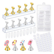 2 set akryl nail art magnetisk praxis display stativ med 96 st vit återanvändbar självhäftande Pu