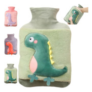 2 liters varmvattenflaska stor förtjockad plysch fluffig varmvattenflaska för barn och vuxna, söt söt dinosaurie varmvattenflaska säker explosion