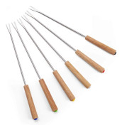 Set med 6 Fonduegafflar i Rostfritt Stål med Värmebeständigt Trähandtag 24 cm